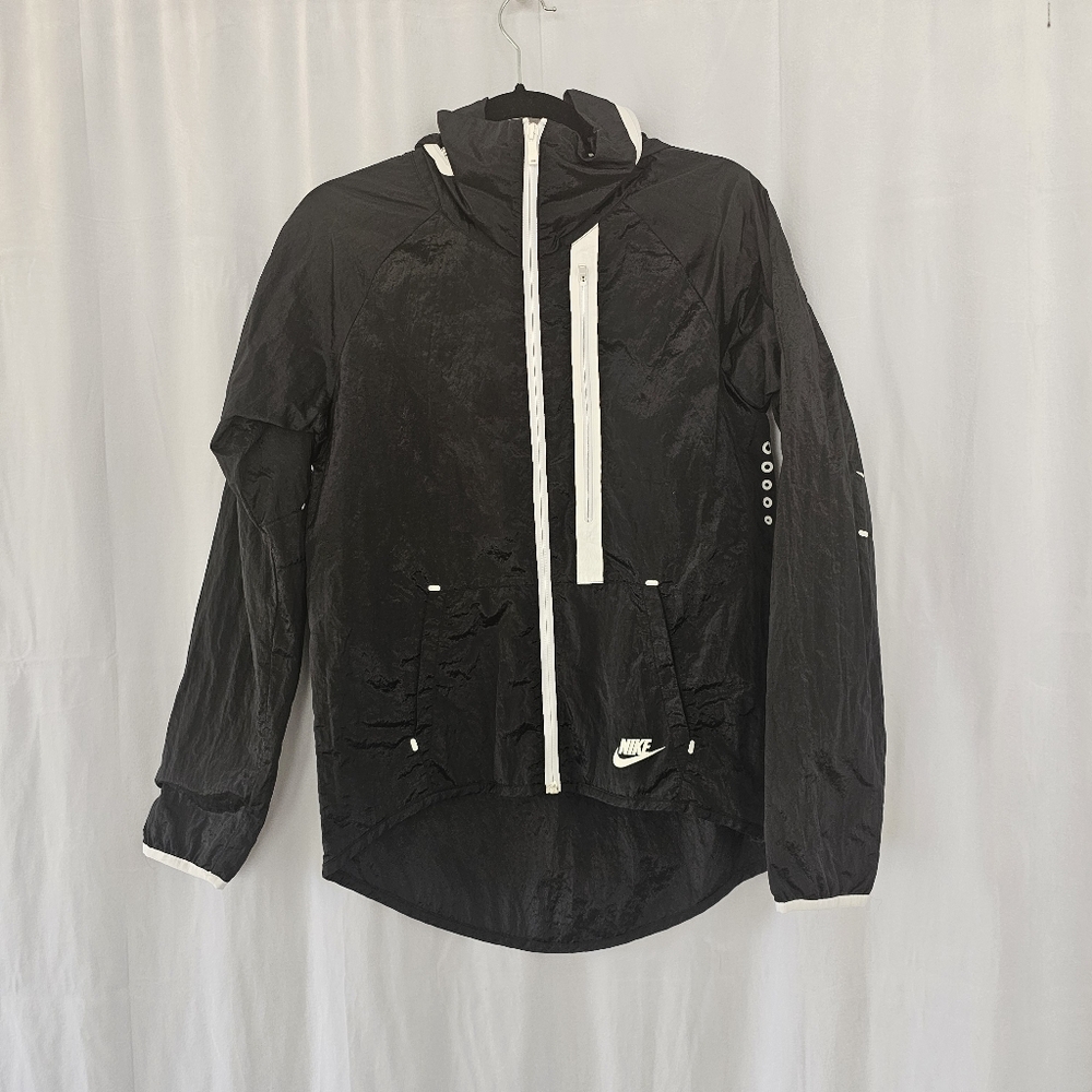 Nike Womens Black Tech Moto Cape Zip Up Hooded Jacket 699882-010 Size S